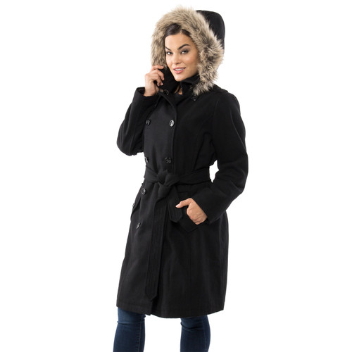 Alpine Swiss Womens Parka Trench Pea Coat Belt Jacket Faux Fur